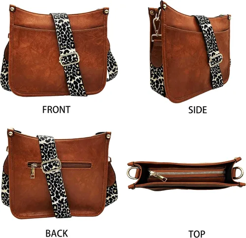 Vista 9 de HAIBOLAN bolsa cruzada con correa de guitarra de leopardo, bolsa bandolera de base redonda para mujer
