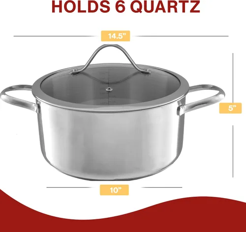 Vista 6 de Olla de 6 cuartos de galón - Olla de acero inoxidable con tapa - Compatible con cocinas eléctricas, de gas, de inducción o de gas - Utensilios