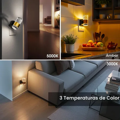 Vista 6 de L LOHAS LED Las luces nocturnas se enchufan a la pared, luz nocturna con Anillo de oro-3CCT