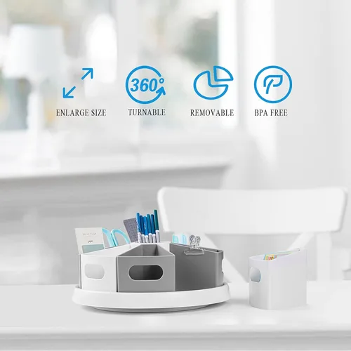 Vista 2 de MeCids Organizador de almacenamiento giratorio de 360 grados, organizadores de escritorio, soporte para bolígrafos – 12 pulgadas estilo Lazy Susan