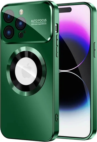 Vista 32 de MAKAVO Funda magnética para iPhone 12 Pro, compatible con MagSafe, protector de lente de cámara integrado, vista de logotipo, funda de teléfono a
