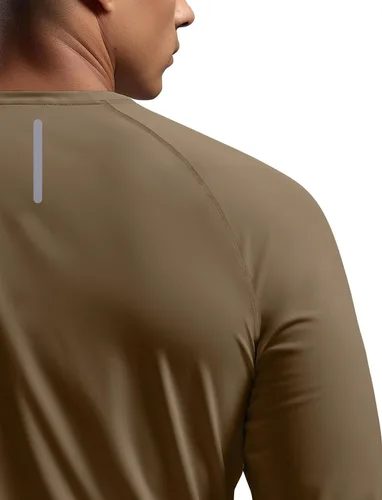 Vista 3 de Zengjo - Camiseta de manga larga para hombre, transpirable, para correr, atlética, deportiva, ligera, con protección solar SPF Canela