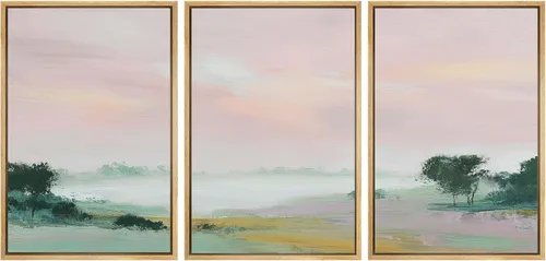 Vista 112 de SIGNWIN Lienzo enmarcado para pared, juego de arte de campos pastorales, flores silvestres, campo rústico, paisaje, floral, ilustraciones modernas