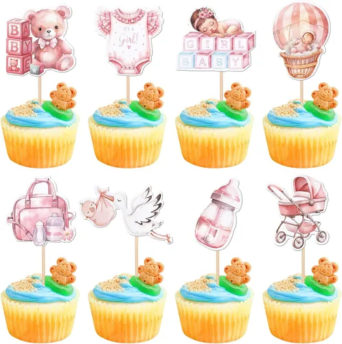 Vista 14 de 40 PIEZAS Oh Baby Cupcake Toppers Cisne Chupete Mameluco Carrito de Bebé Oso Niña Cupcake Picks Es un Niño Decoraciones de Baby Shower para Niños