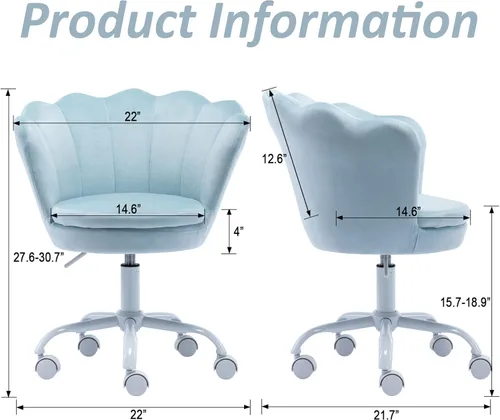 Vista 26 de Silla de escritorio de terciopelo para niños, bonita silla de computadora moderna tapizada, con brazo giratorio, silla de tocador ajustable