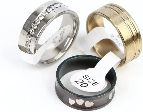 Vista 8 de 50PcsLot Fashion Stainless Steel Heart Rhinestone Band Rings For Women Men Mix Style Party Jewelry Wholesale