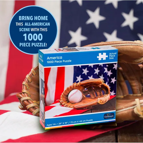 Vista 2 de Rompecabezas de béisbol de 1000 piezas con bandera y mitón, divertidos rompecabezas deportivos icónicos para adultos para amantes del béisbol por