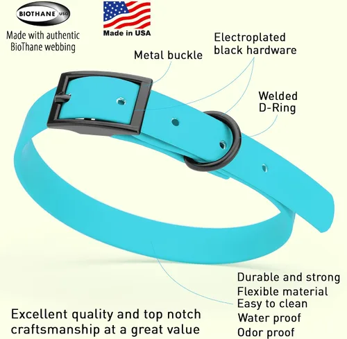 Vista 35 de Dogline Biothane - Collar impermeable para perro con hebilla de liberación rápida, resistente cincha de nailon recubierta con resistente y a prueba