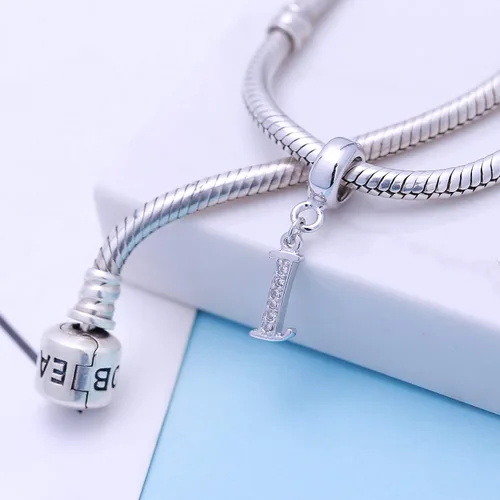 Vista 43 de ABUN Abalorio de plata de ley 925 con letra A a la Z, espaciador de inicial, con circonita cúbica transparete colgante, auténtica, para pulseras