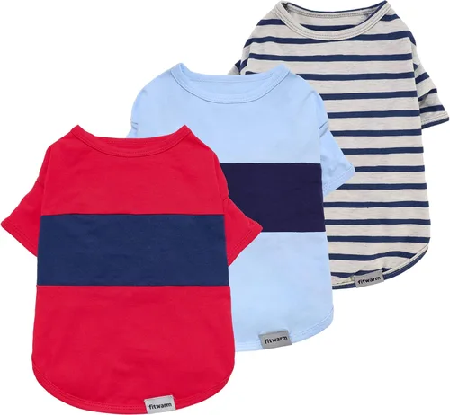 Vista 12 de Fitwarm Paquete de 3 camisas para perro de color liso, ropa clásica de verano para perros pequeños, niños y niñas, traje ligero para mascotas, azul