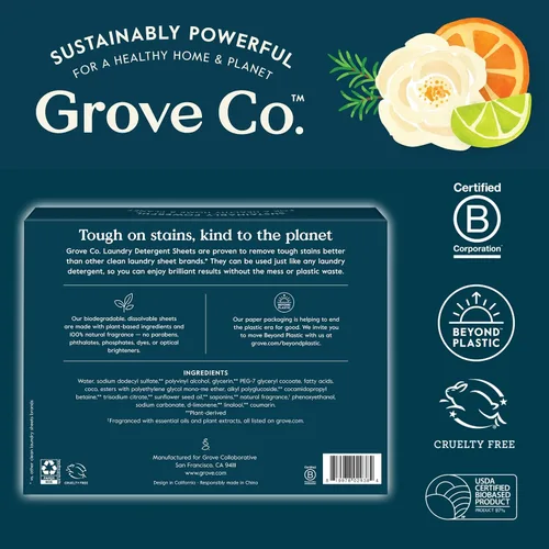 Vista 7 de Grove Co. Hojas de detergente para ropa, paquete de 2, 64 cargas, sin perfume