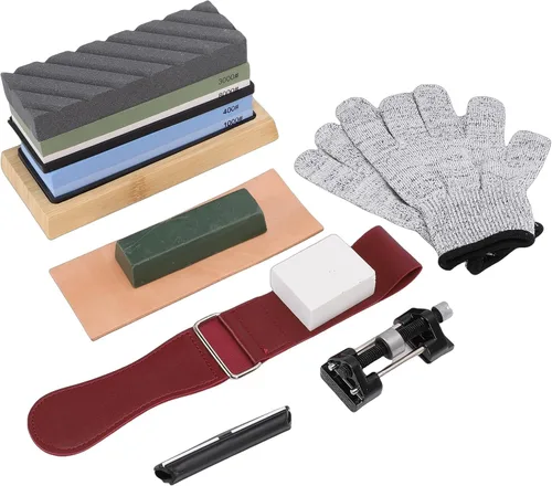 Vista 4 de Knife Sharpening Stone Set, Non Slip Rubber Base Bamboo Holder Dual Grit Whetstone, Whetstone Sharpening Kit with 400 1000 3000 8000 Grit for