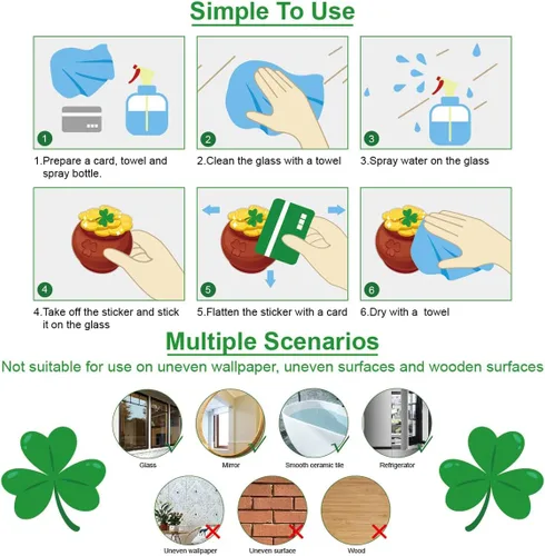 Vista 6 de AOWDIAO Calcomanías reutilizables de doble cara para ventana, duendes, tréboles, gnomos, monedas, decoración irlandesa festiva para ventanas