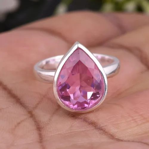 Vista 86 de PANOPLY Bio Pink Doublet Quartz Solid 925 Sterling Silver Ring for Women