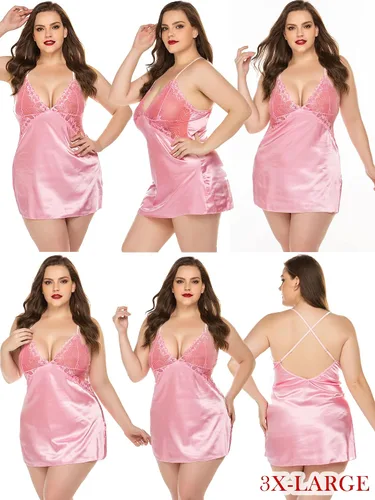 Vista 5 de Avidlove - Lencería para mujer, cuello en V ropa corta para dormir, de satén con encaje