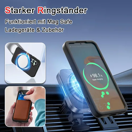 Vista 4 de Funda Magnética Diseñada para Samsung Galaxy S23 FE, con Protector de Pantalla + Protector de Lente de Cámara + Soporte, Funda para Galaxy S23 FE 5G