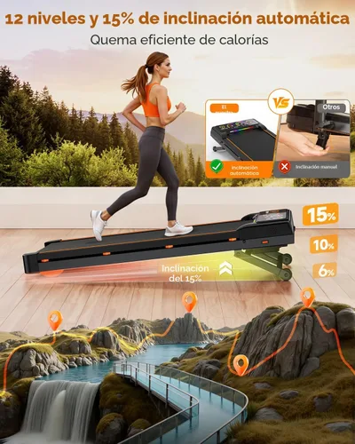 Vista 3 de Walking Pad Treadmill with 15% 12-Level Auto Incline, 450 lbs Capacity UI Screen, Trisomy 3.5HP Quiet Under Desk Treadmill with Speaker & Remote