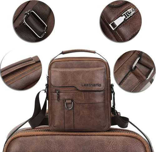 Vista 3 de Leathario Bolso cruzado de cuero para hombre bolso pequeño de mensajero para hombre bolso de hombro para hombre mochila de viaje paquete de trabajo