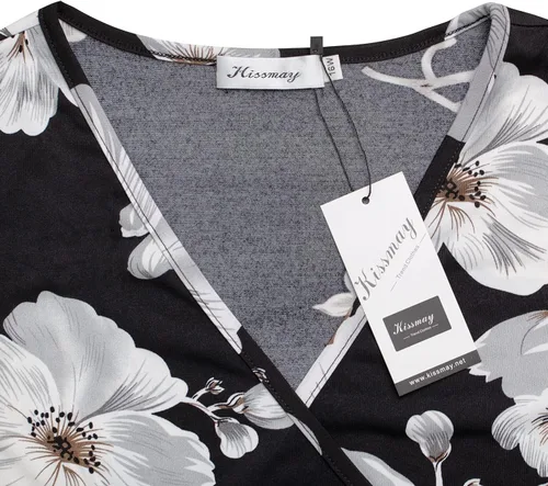 Vista 5 de kissmay - Vestidos de cóctel florales con cuello en V para mujer, talla extragrande, con bolsillo