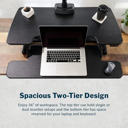 Vista 5 de Vari Varidesk Pro Plus 36 - Convertidor eléctrico de escritorio de pie, 11 ajustes de altura + elevación de resorte, diseño de 2 niveles, bandeja