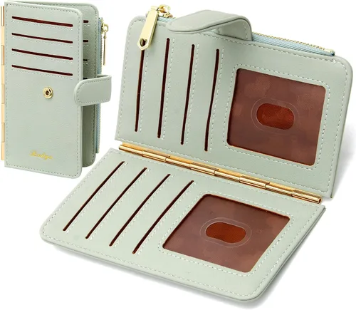 Vista 9 de Badiya Tarjetero de crédito para mujer, cartera RFID para mujer, organizador de tarjetas plegable delgado con funda para múltiples tarjetas