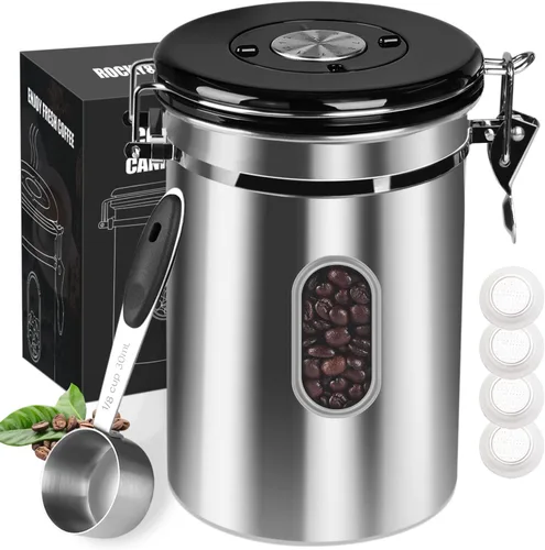 Vista 10 de Recipiente de café hermético de 50.7 fl oz con rastreador de fecha y ventana transparente, almacenamiento de granos de café de 18 onzas fluidas