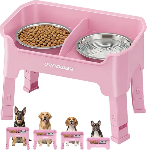 Vista 11 de URPOWER Cuencos elevados para perros a prueba de desorden, diseño de protección contra salpicaduras de pared alta, soporte elevado de 4 alturas