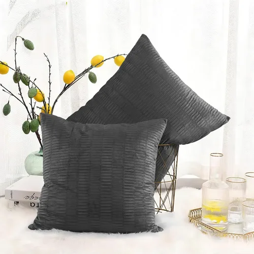 Vista 16 de Juego de 2 fundas de almohada decorativas de terciopelo a rayas plisadas de 14 x 26 pulgadas, funda de cojín rectangular suave y elegante para sofá