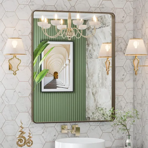 Vista 45 de LOAAO 20x16 Pulgadas Espejo de Baño con Marco de Metal Negro para Pared, Espejo de Tocador de Baño de Estilo Granja, Espejo Grande Rectangular