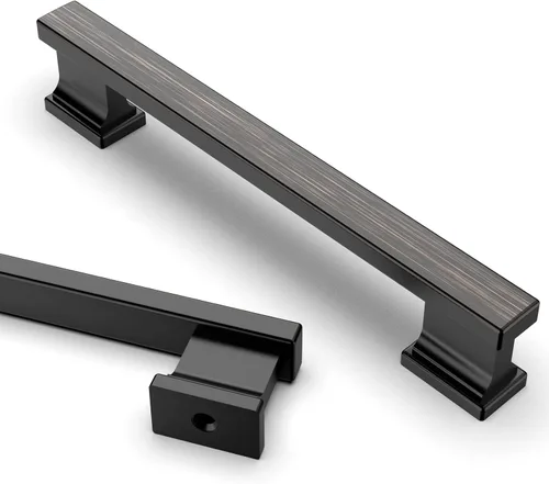 Vista 38 de Asidrama - Paquete de 6 manijas de gabinete de cocina color latón cepillado de 3.75 pulgadas (96mm), tiradores para gabinete, accesorios