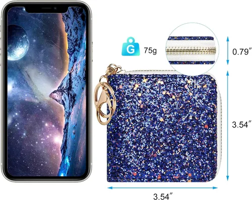 Vista 33 de GEEAD - Monedero pequeño con purpurina para mujer o niña, con anillo para llavero