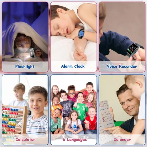 Vista 7 de Reloj inteligente de 1.69 pulgadas para niños de 4 a 12 años, 26 juegos de rompecabezas, cámara HD, reproductor de música de video, podómetro