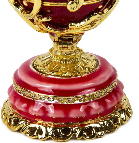 Vista 8 de Caja de regalo de joyería para collar, huevo de Faberge, adorno doble, caja de joyería de huevo imperial rojo (mediana), 3.35 x 2.2 pulgadas