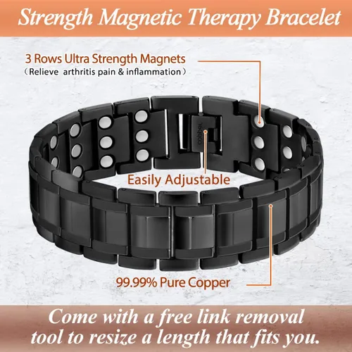 Vista 4 de Pulsera de cobre para hombre, imán ultra resistente, juego de collar y anillo magnético con herramienta de tamaño ajustable