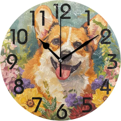 Vista 28 de Spring Hummingbird - Reloj de pared redondo con estampado de flores, 9.5 pulgadas, funciona con pilas, reloj de escritorio analógico silencioso