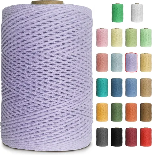 Vista 21 de Cuerda de macramé de colores de 0.039 in, cuerda de algodón de 656 pies, 3 hebras trenzadas, cuerda de algodón colorido para manualidades