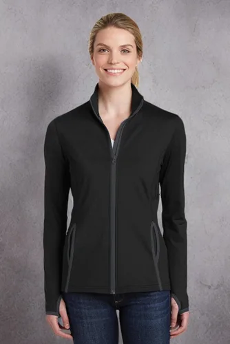 Vista 4 de SPORT-TEK Chamarra Sport-Wick flexible con contraste de cremallera completa para mujer Negro/Gris Carbón