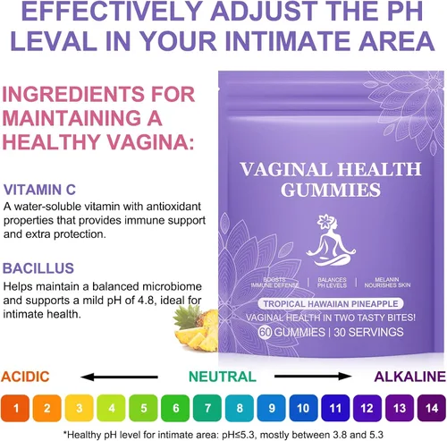 Vista 5 de Gomitas de equilibrio femenino premium, probióticos vaginales vitales fuente de gomitas femeninas, sabor a piña para mujeres de todas las edades