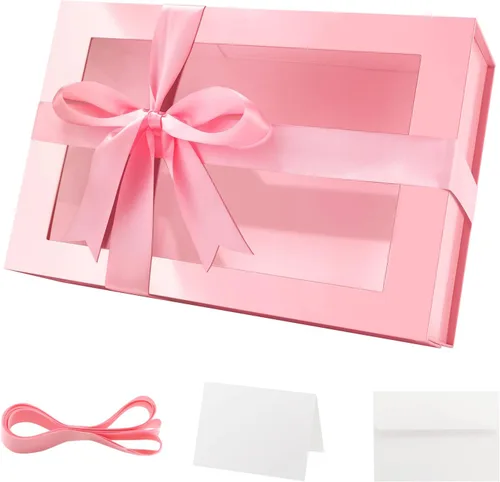 Vista 40 de PACKQUEEN Caja de regalo grande negra con ventana, 13.5 x 9 x 4.1 pulgadas, caja de regalo transparente para regalo, contiene cinta, tarjeta, caja