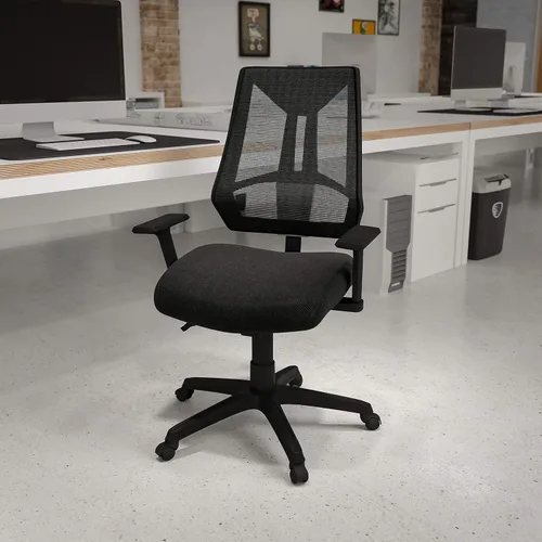 Vista 2 de Flash Furniture Ivan Silla de oficina ergonómica giratoria multifunción de malla negra con brazos ajustables