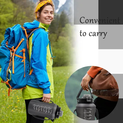 Vista 8 de Botella de agua plegable de silicona de 64 onzas con pajilla, sin BPA, botella de viaje plegable portátil para gimnasio, senderismo, campamento Negro