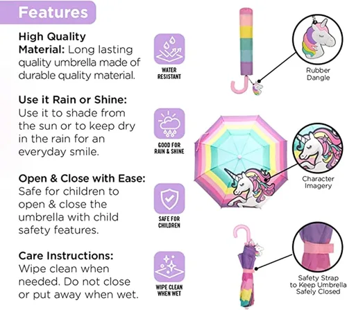 Vista 3 de Conjunto de paraguas para niñas y niños y abrigos de lluvia, paraguas para niños pequeños, chaqueta para niños y niñas (3-9 años)