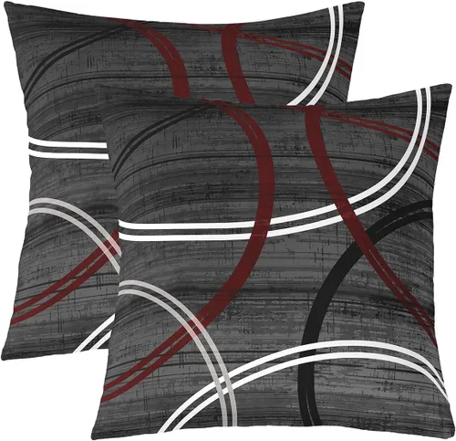 Vista 21 de Castle Fairy Juego de 2 fundas de almohada modernas con estampado de líneas geométricas de doble cara de 16 x 16 pulgadas, color gris, negro y rojo