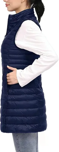 Vista 3 de ELFJOY Chaleco largo acolchado para mujer, chaleco de plumón largo ultraligero con cuello alto, chalecos negros para mujer, ropa de abrigo