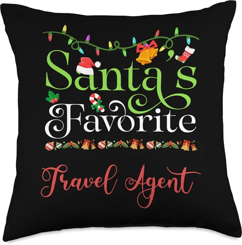 Vista 4 de Santa's Worker Holiday Threads Santas Favorite Travel Agent Holiday Top Elf Profession Throw Pillow, 16x16, Multicolor