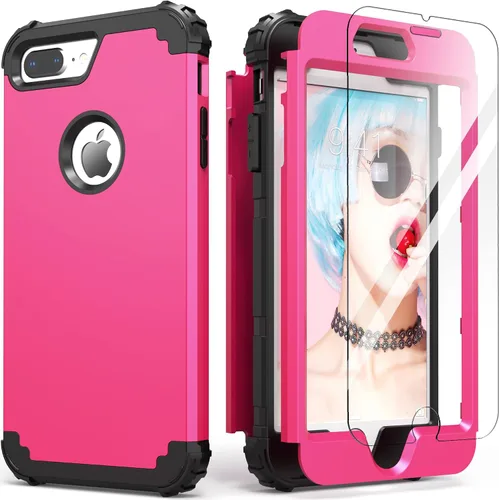 Vista 19 de IDweel Funda para iPhone 8 Plus, Funda para iPhone 7 Plus con Protector de Pantalla de Vidrio Templado, 3 en 1 Resistente a Golpes Delgada Híbrida