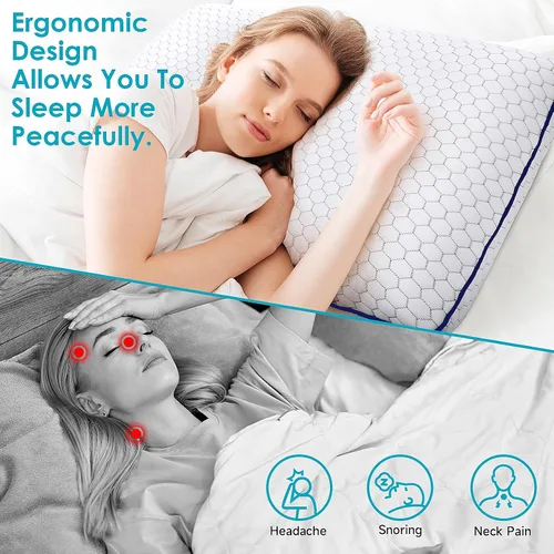 Vista 5 de CushyOasis - Almohadas de espuma viscoelásticas para dormir de lado, espalda y boca abajo, almohada de cama con funda lavable y malla transpirable
