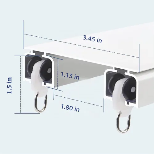 Vista 2 de Riel de cortina doble para montaje en techo de 6 pies, divisor de habitación blanco resistente con gancho para dormitorio, sala de estar, RV