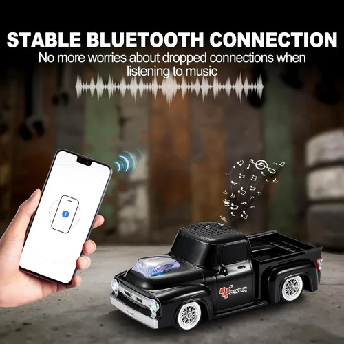 Vista 2 de Altavoz Bluetooth para camioneta vintage, modelo de camión retro con sonido HD, micrófono integrado, luces LED de fiesta, doble emparejamiento TWS
