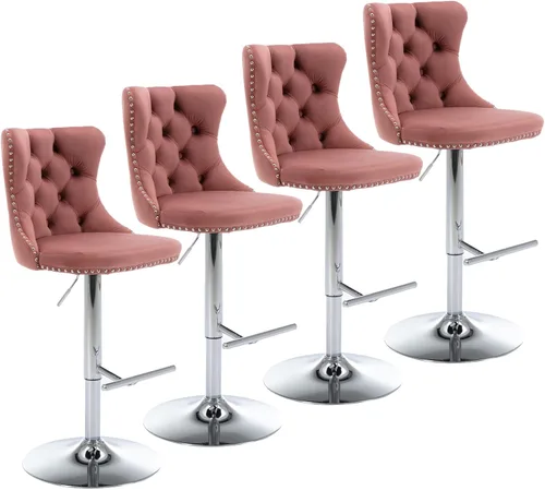 Vista 45 de Aoowow Juego de 2 taburetes de bar giratorios ajustables con parte trasera de terciopelo copetudo, sillas de bar modernas tapizadas con cabeza